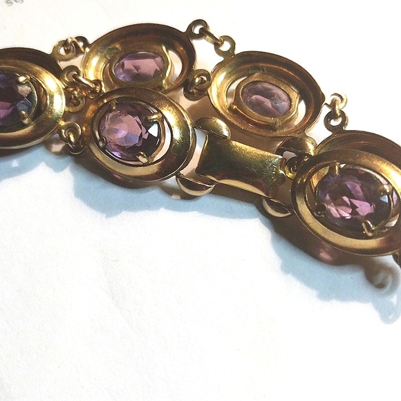 BINDER BROTHERS GOLD FILLED DESIGNER AMETHYST  BRACELET, 1940'S, 7 INCH. SIGNED - Picture 8 of 8